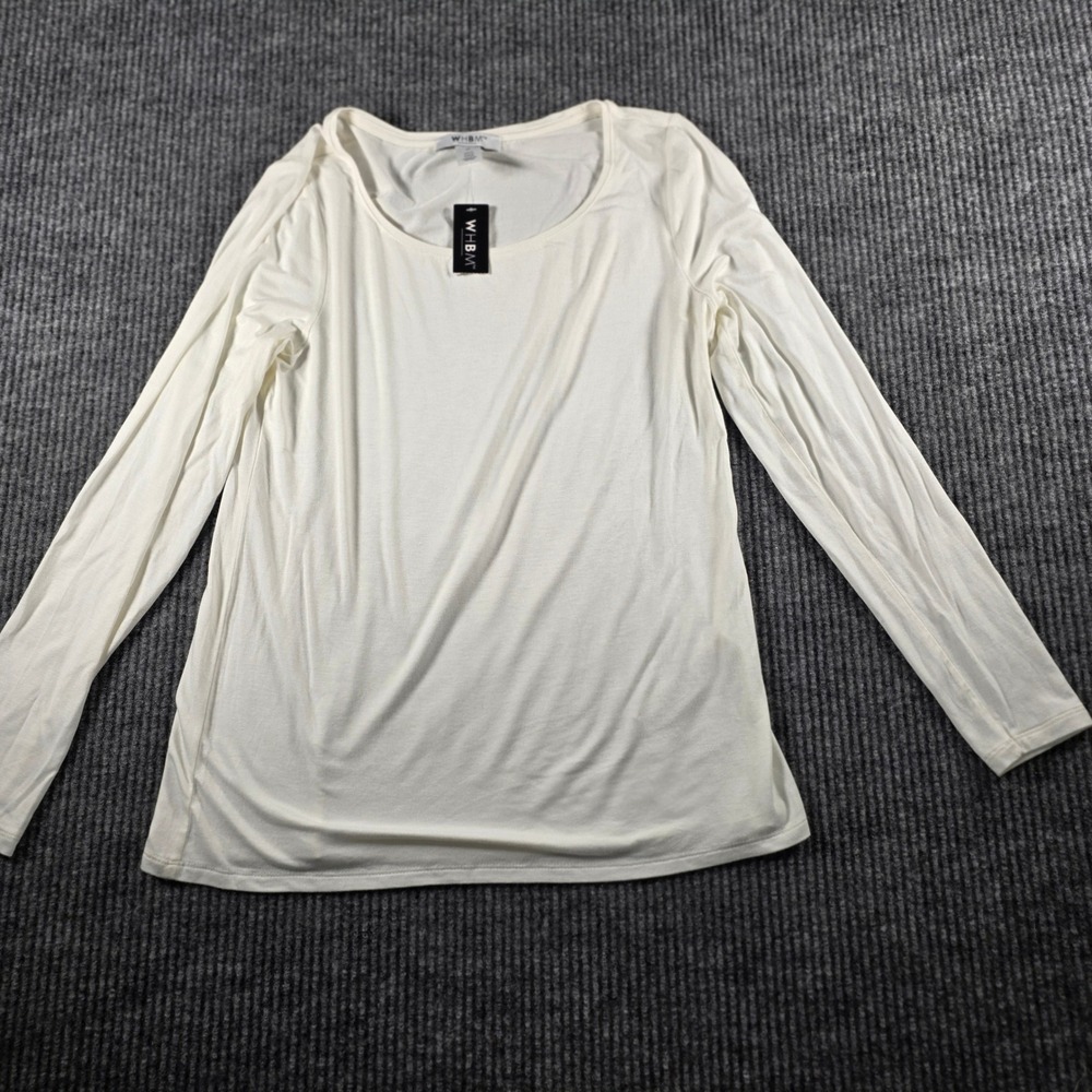 White House Black Market WHBM Womens Ivory Long Sleeve Scoop Neck Top Size M NWT